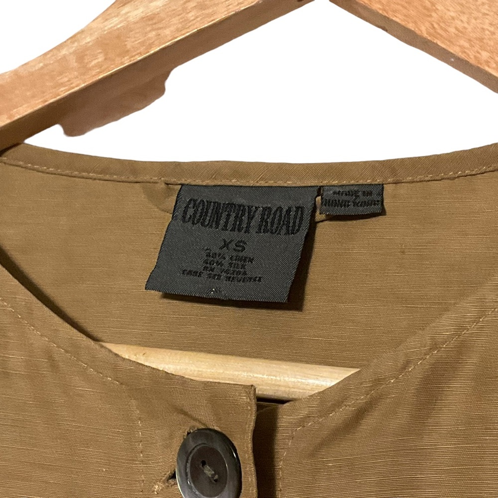 vtg COUNTY ROAD sz X Small Blazer Jacket Pockets Minimalist Linen Silk Gold + - Picture 3 of 6